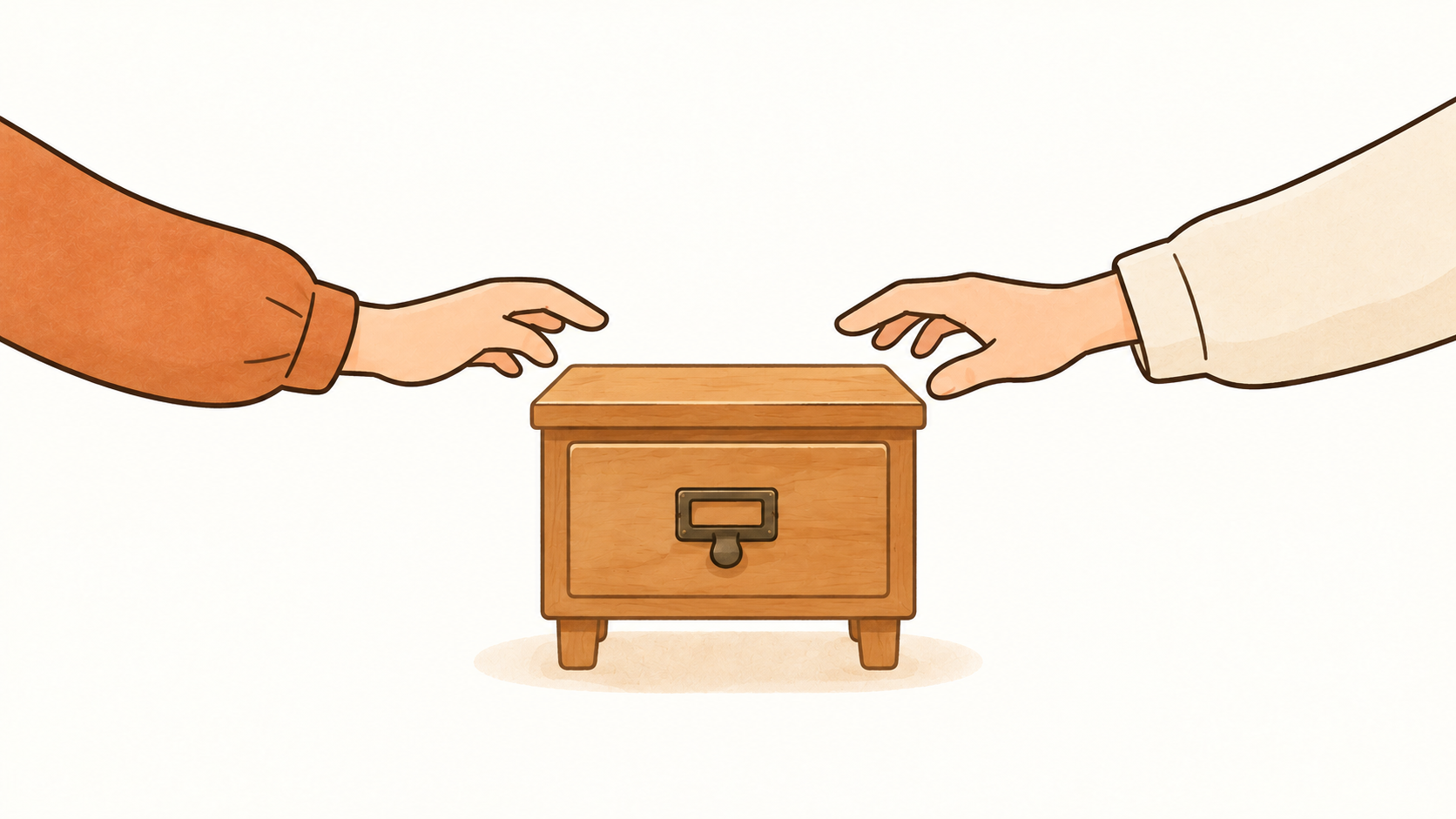 二つの手が同時に一つの引き出しに伸びている様子のイラスト